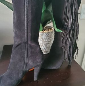 Black Leather Suede Fringe 4" Sexy Cowgirl Boots